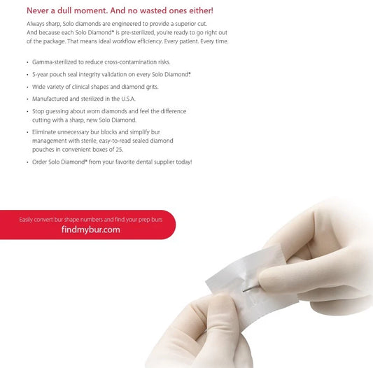 Premier Dental SOLO Premium Diamond Burs POINTED CONE MEDIUM 859014M 25pcs