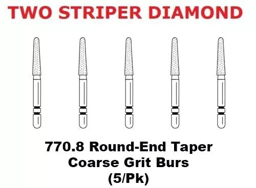 Premier Dental TWO STRIPER Diamond 770.8 Round-End Taper Coarse Grit Burs 5/pk