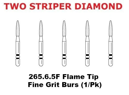 Premier Dental TWO STRIPER Diamond 265.6.5F Flame Tip Fine Grit Burs (5/Pk)
