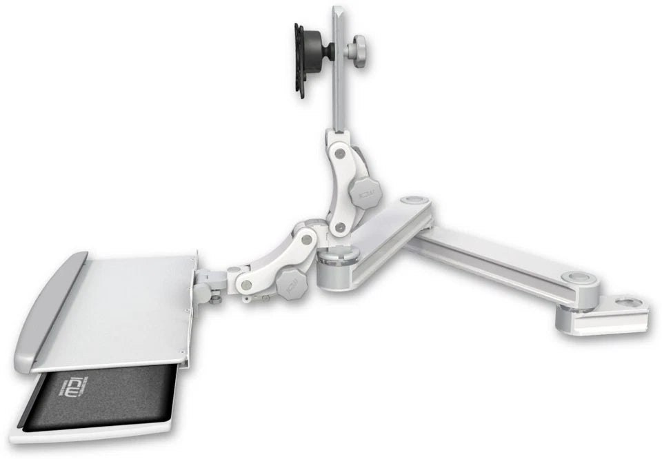 ICW Long T2 Paralink LCD arm mount for a 2" pole with a wrist-rest keyboard tray