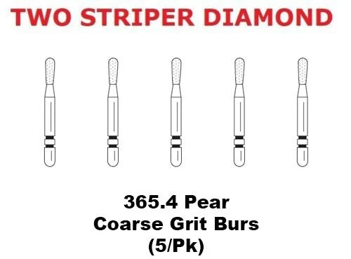 Premier Dental TWO STRIPER Diamond 365.4C Pear Coarse Grit Burs (5/pk)