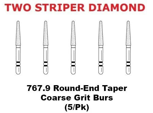 Premier Dental TWO STRIPER Diamond 767.9C Round-End Taper Coarse Grit 5/Pk