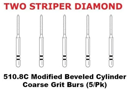 Premier Dental TWO STRIPER Diamond 510.8C Modified Beveled Cylinder Coarse 5/Pk