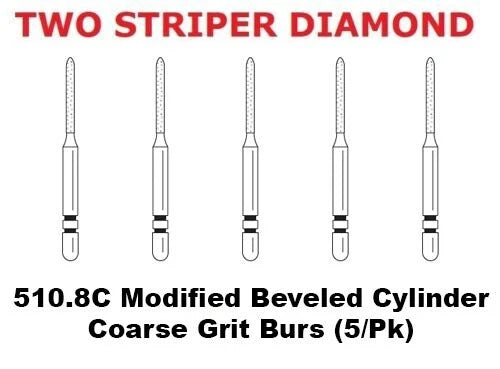 Premier Dental TWO STRIPER Diamond 510.8C Modified Beveled Cylinder Coarse 5/Pk