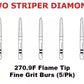 Premier Dental TWO STRIPER Diamond 270.9F Flame Tip Fine Grit Burs (5/Pk)