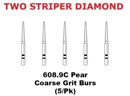 Premier Dental TWO STRIPER Diamond 608.9C Cone Coarse Grit Burs (5/pk)