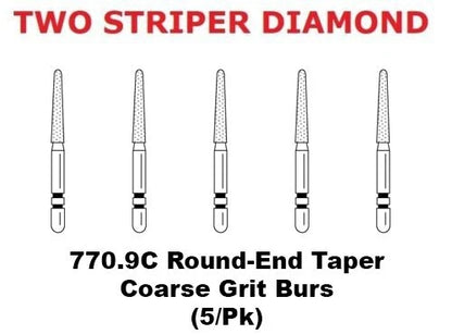 Premier Dental TWO STRIPER Diamond 770.9C Round-End Taper Coarse Grit Burs 5/pk