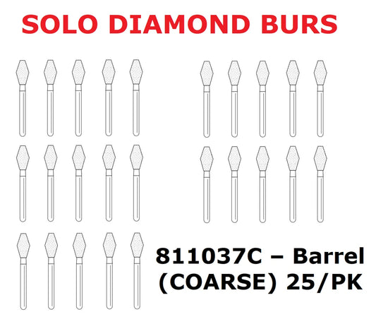 Premier Dental SOLO Premium Diamond Burs BARREL Shape 811037C 25pcs USA