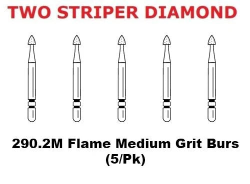 Premier Dental TWO STRIPER Diamond 290.2M Flame Medium Grit Burs (5/pk)