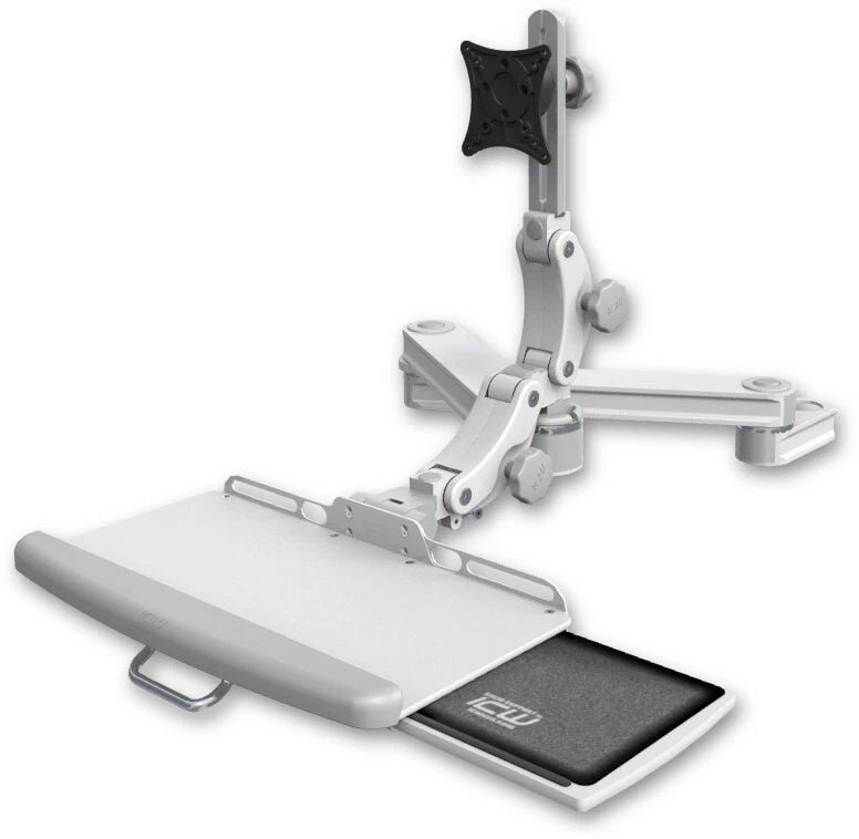 ICW Long T2 Paralink LCD arm mount for a 2" pole with a wrist-rest keyboard tray