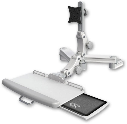 ICW Long T2 Paralink LCD arm mount for a 2" pole with a wrist-rest keyboard tray