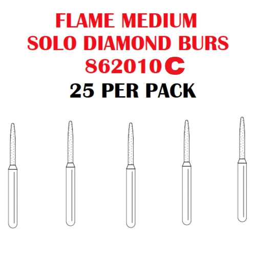 Premier Dental SOLO Premium Diamond Burs FLAME MEDIUM 862010C 25pcs USA