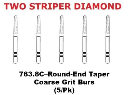 Premier Dental TWO STRIPER Diamond 783.8C–Round-End Taper Coarse Grit Burs 5pk