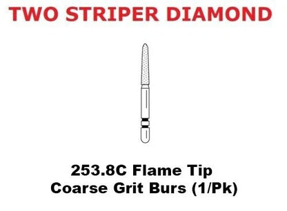 Premier Dental TWO STRIPER Diamond 253.8C Flame Tip Coarse Grit Burs (1/Pk)
