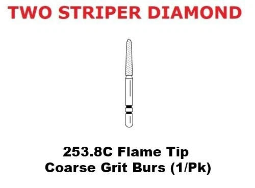 Premier Dental TWO STRIPER Diamond 253.8C Flame Tip Coarse Grit Burs (1/Pk)