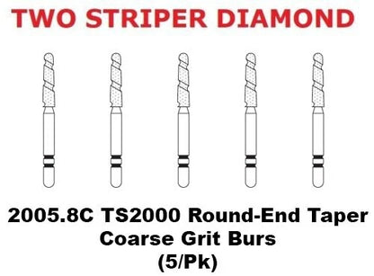 Premier Dental TWO STRIPER Diamond 2005.8C TS2000 Round-End Taper Coarse 5/pk