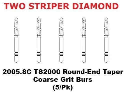 Premier Dental TWO STRIPER Diamond 2005.8C TS2000 Round-End Taper Coarse 5/pk