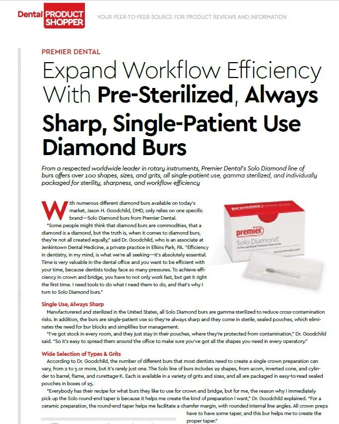 Premier Dental SOLO Premium Diamond Burs Round-End Taper 855016M 25pcs USA
