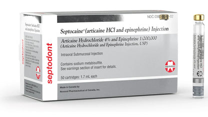 Septodont Septocaine [Articaine HCL 4% & epinephrine 1:200,000 ] Injections, 50/box